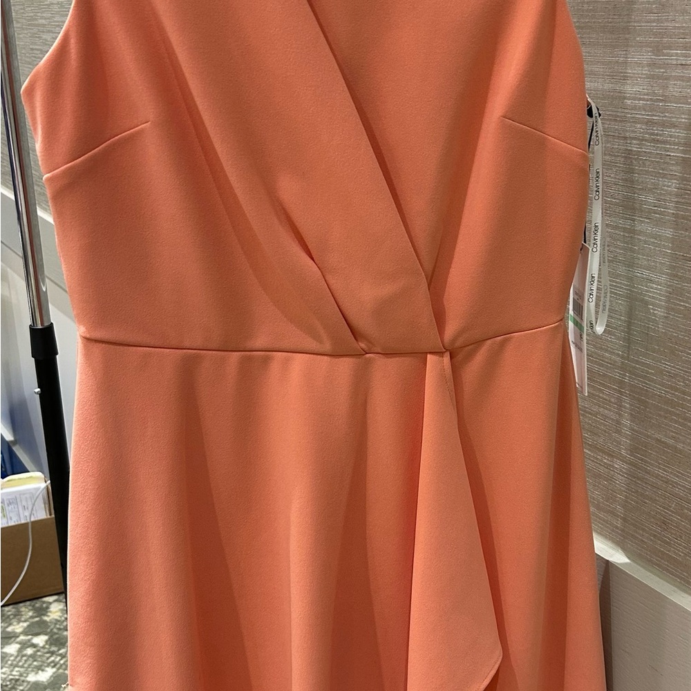 Calvin Klein Peach Asymmetrical A-line Dress